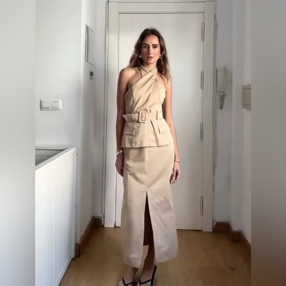 NET ZARA CROSSOVER BELTED MIDI DRESS - Picture 6 of 14